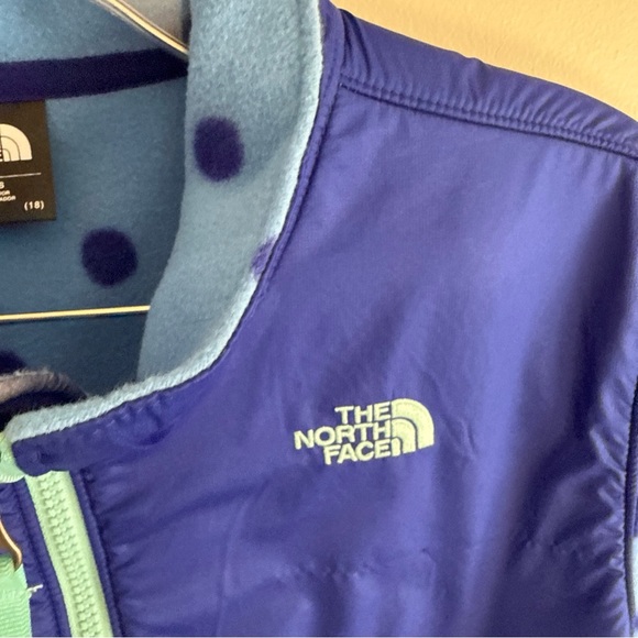 Girls The North Face Fleece Pullover Top Jacket Quarter Zip XL Blue Polka Dot - Picture 3 of 7